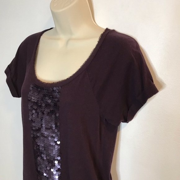 Ann Taylor LOFT Sequin Front T-Shirt Wine Purple S - Picture 3 of 7
